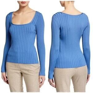 Veronica Beard NWOT Blue Clara Pullover Ribbed Square Neck Long Sleeve Top S